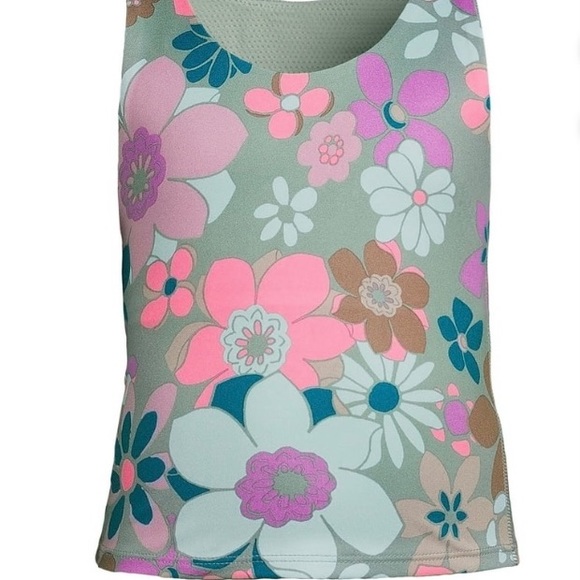 Girls Plus Knit Longline Sport Bra Size XL (14/16)Plus Green Pink Floral - Picture 3 of 10